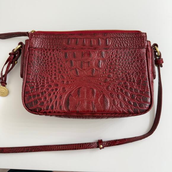 Brahmin Red Embossed Croc Leather Shoulder Mini Bag Purse Gold Hardware - Picture 3 of 12